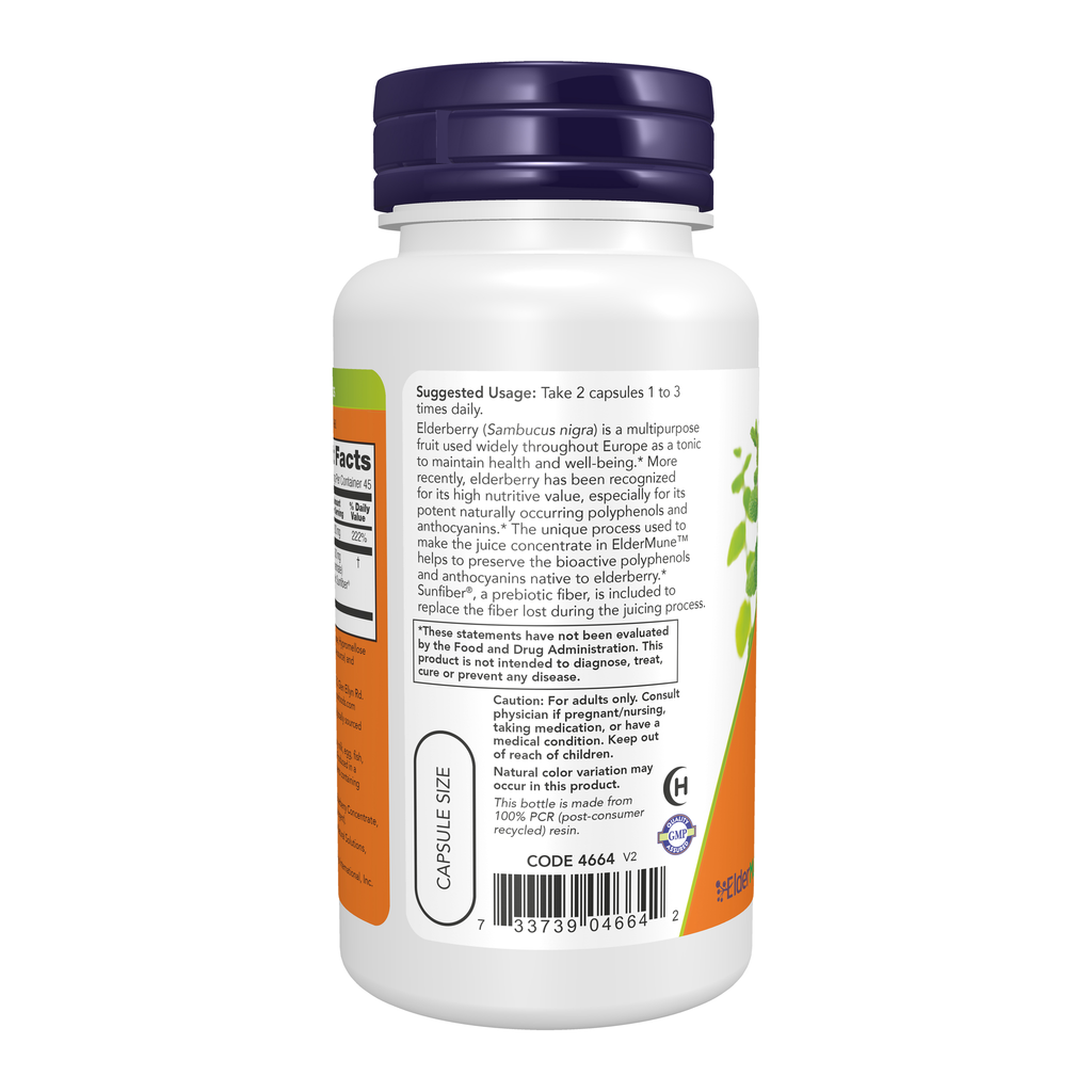 NOW Foods ElderMune™ - 90 Veg Capsules – Left label / Etykieta producenta