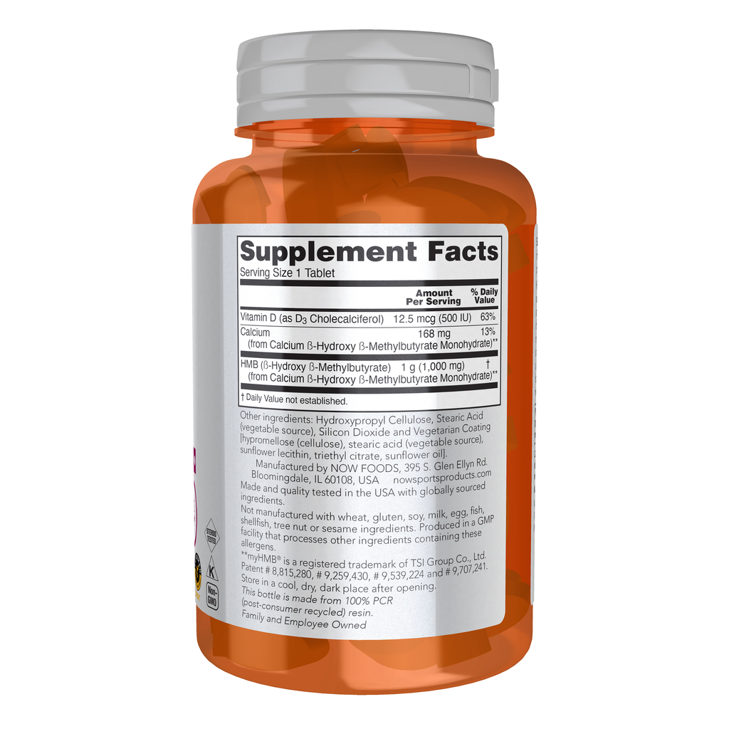 NOW Foods HMB, Double Strength 1000 mg - 90 Tablets – Right label / Etykieta producenta