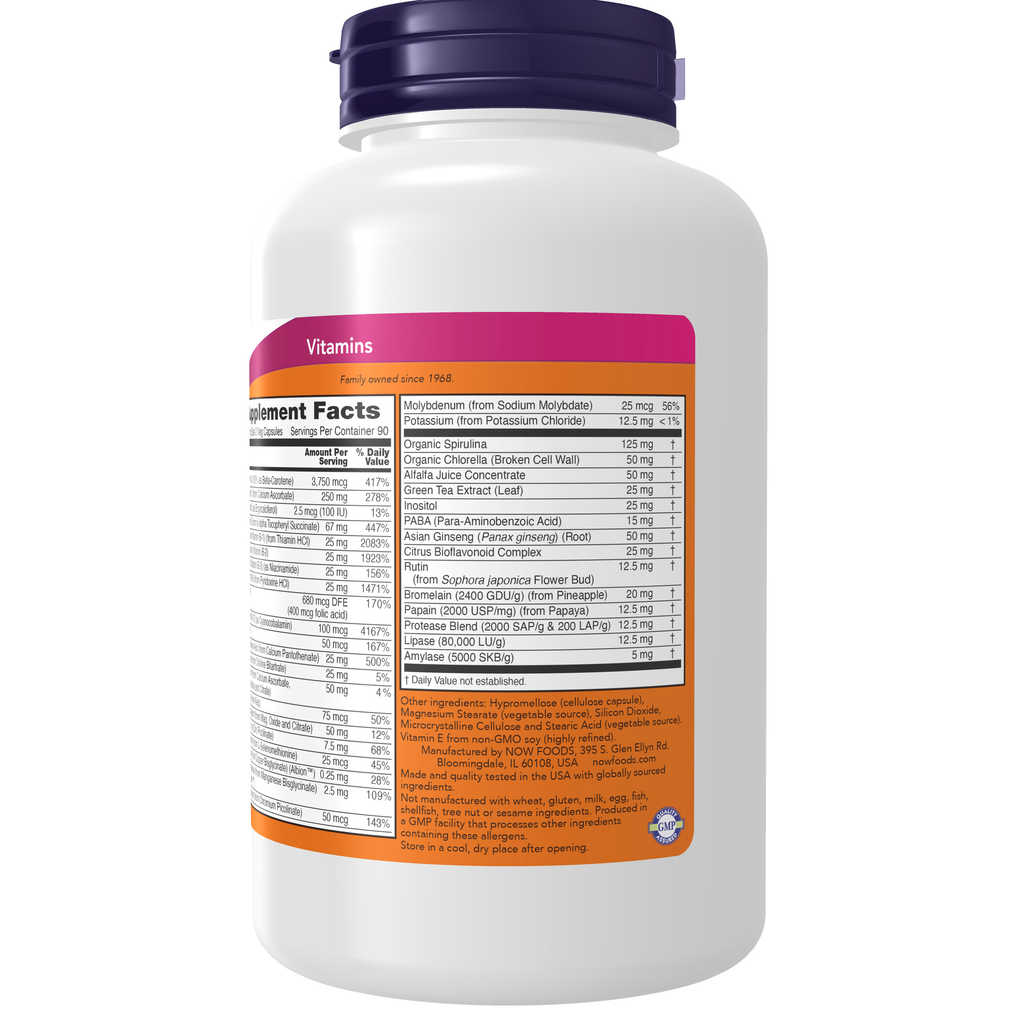 NOW Foods EcoGreen Multi Vitamin - 180 Veg Capsules – Right label / Etykieta producenta