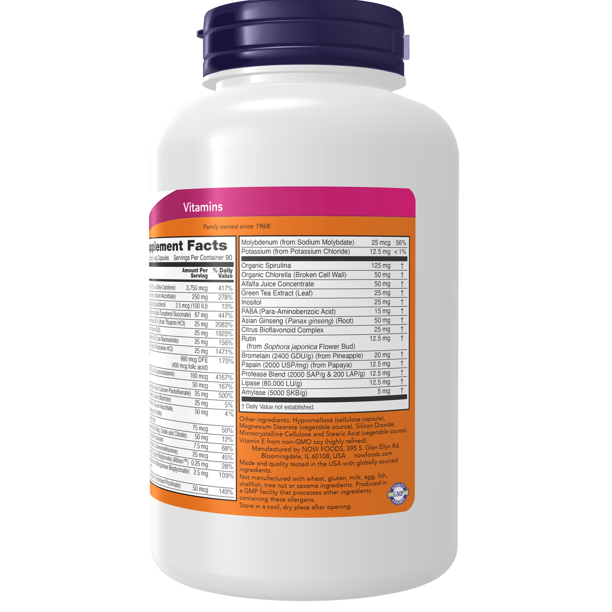 NOW Foods EcoGreen Multi Vitamin - 180 Veg Capsules – Right label / Etykieta producenta