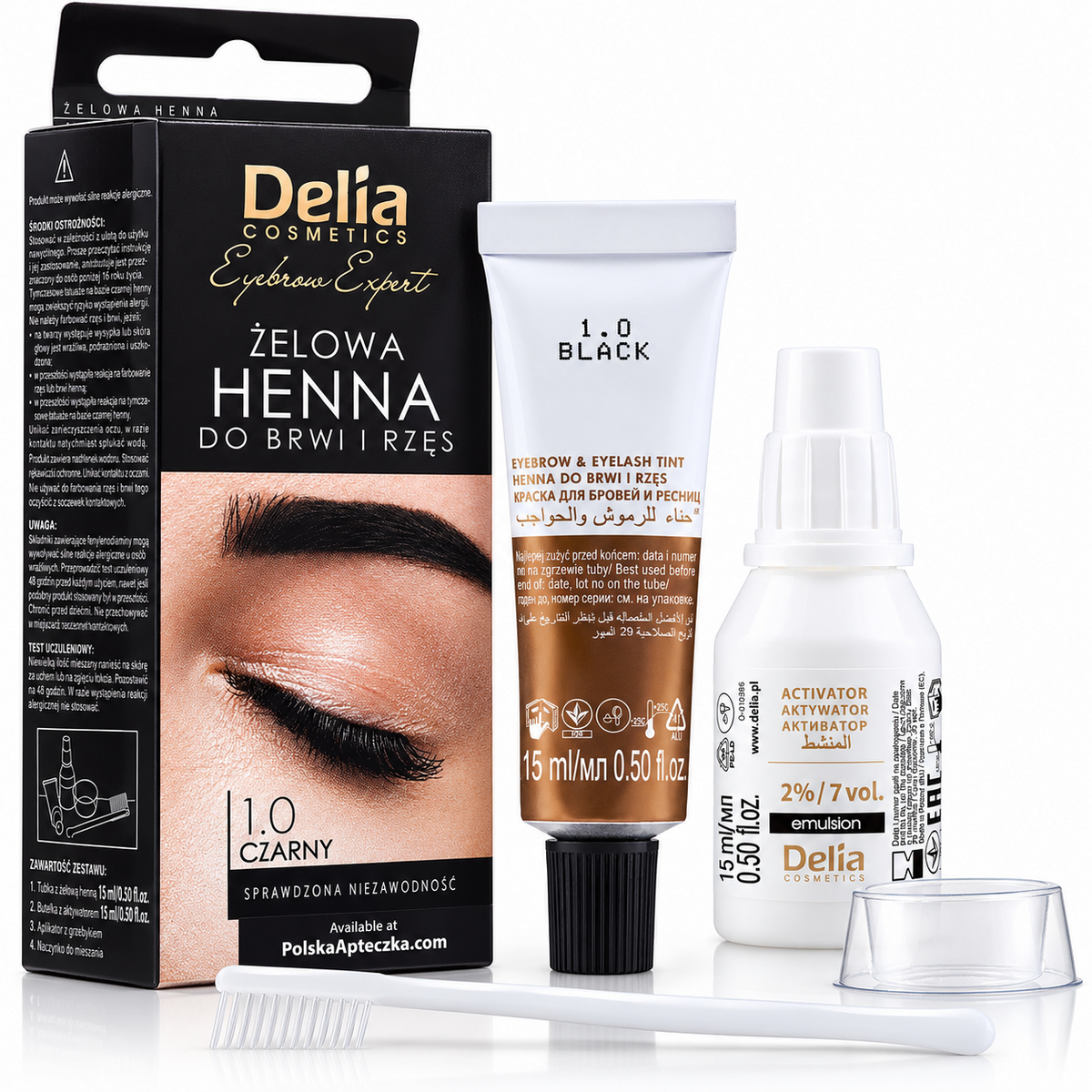Delia Eyebrow Expert Black 1.0 gel tint kit, 15 ml tint and 15 ml activator / Delia żelowa henna 1.0 czarna z aktywatorem