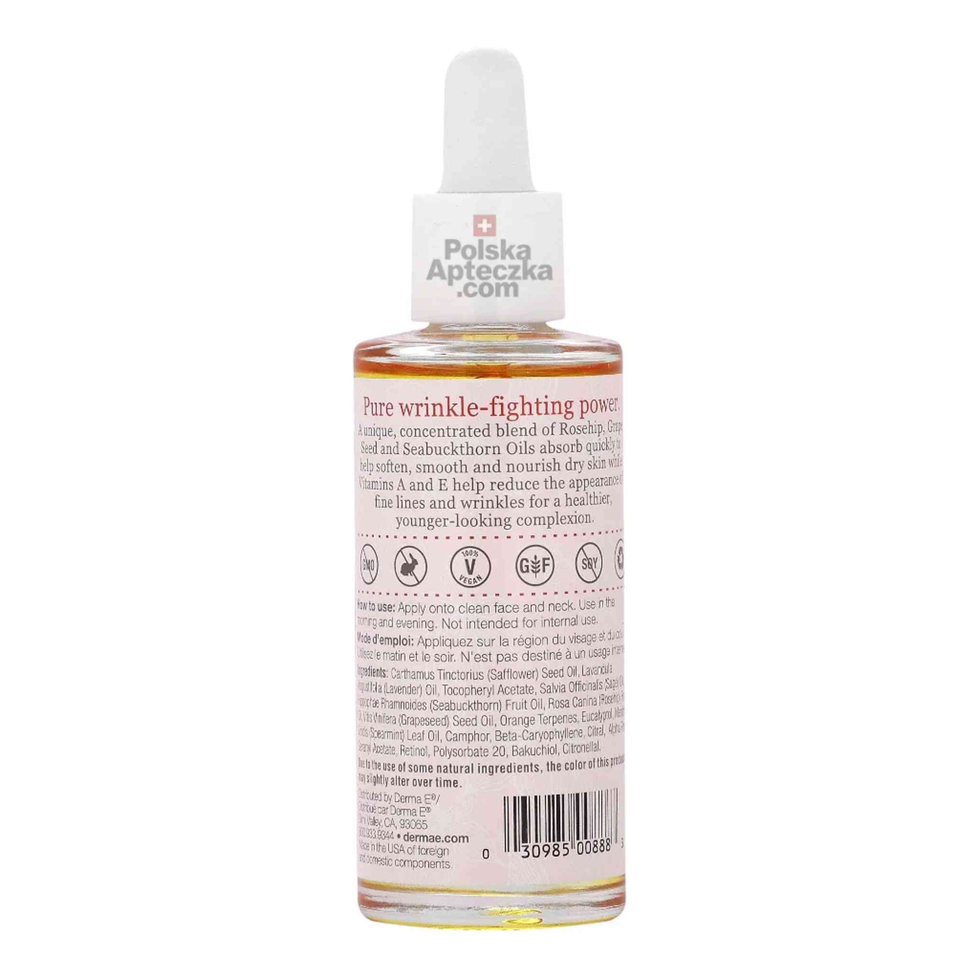 Derma E Anti-Wrinkle Oil 60ml – Ingredients and Usage Instructions for Wrinkle Support with Vitamins A & E