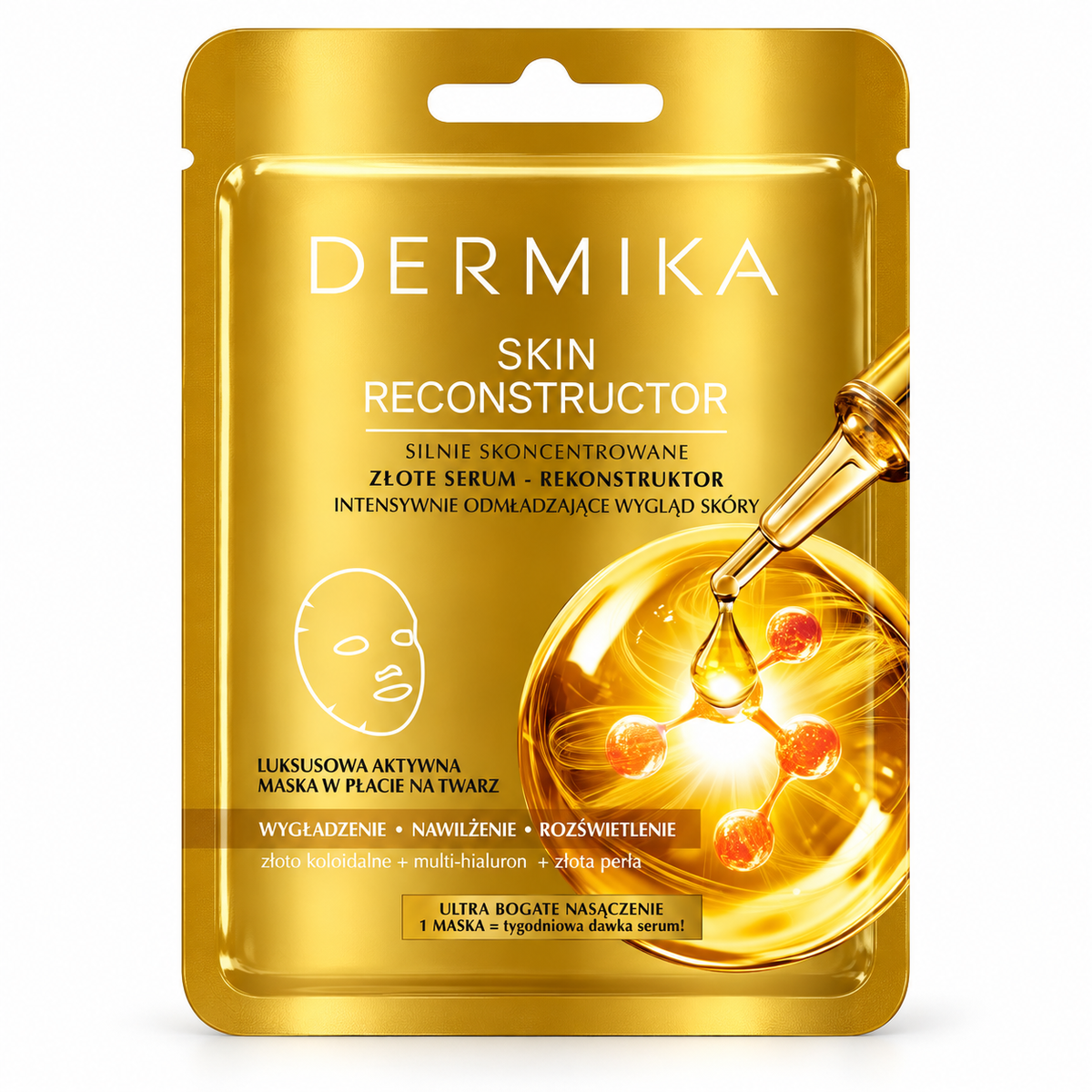 Dermika Skin Reconstructor Gold Serum Sheet Mask, 1 Count | Dermika Skin Reconstructor Złote serum maska w płacie, 1 szt.