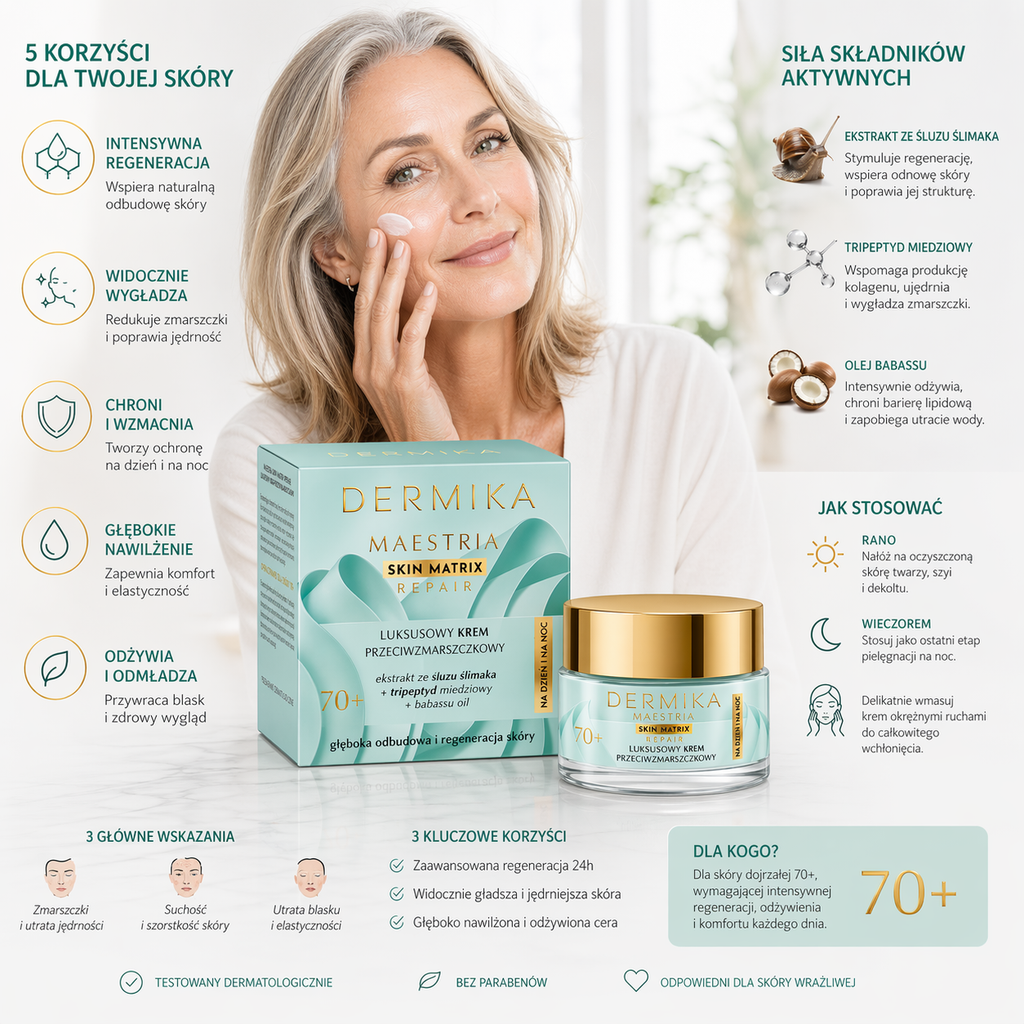 Dermika Maestria Skin Matrix Repair 70 plus anti wrinkle cream jar lifestyle PL