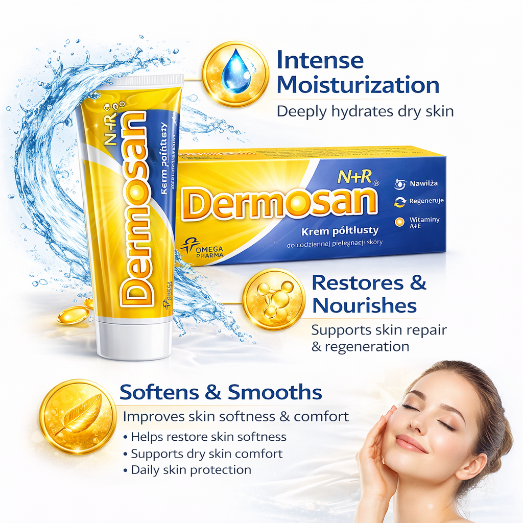 Dermosan Semi-Greasy Moisturizing Skin Cream with Vitamins A + E 40g benefits