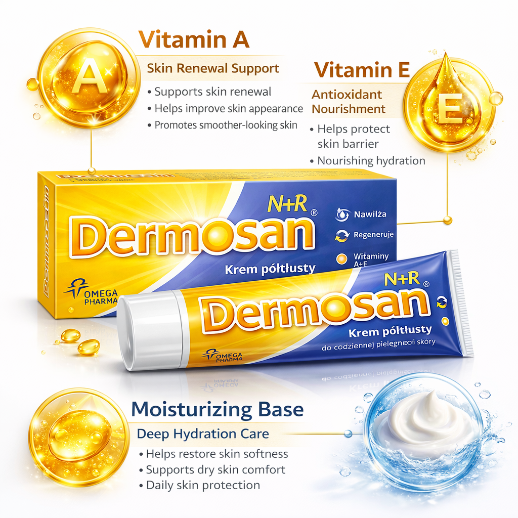 Dermosan Semi-Greasy Moisturizing Skin Cream with Vitamins A + E 40g ingredients