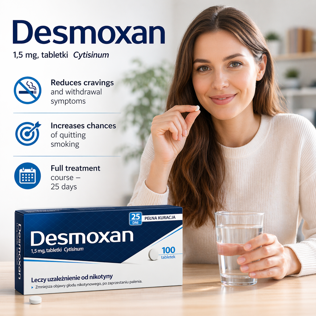 Desmoxan Cytisine 1.5 mg Smoking Cessation Tablets 100 Count 25 Day Quit Program - Apteczka | Proton Nutrition