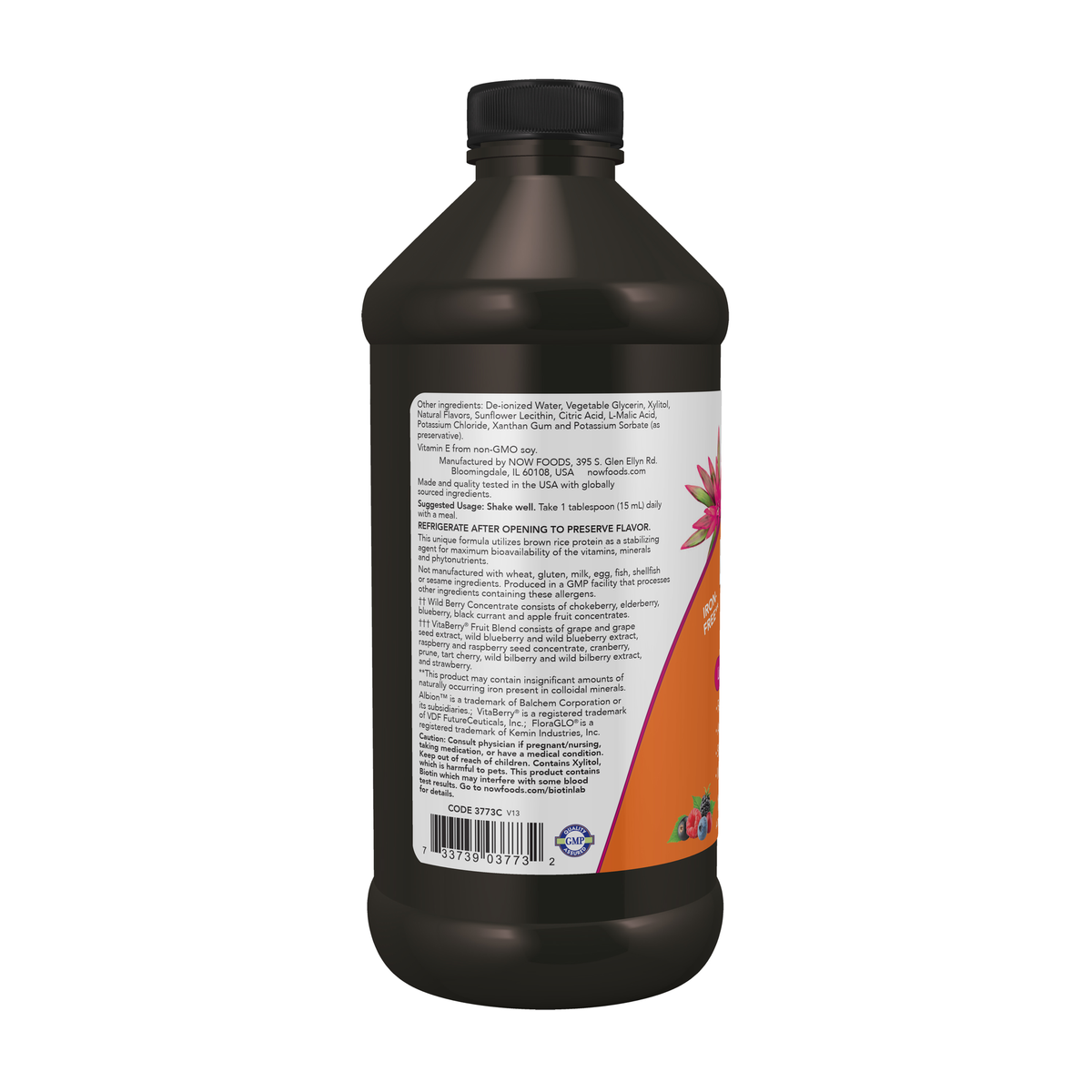NOW Foods Liquid Multi, Wild Berry Flavor - 16 fl. oz. – Left label / Etykieta producenta