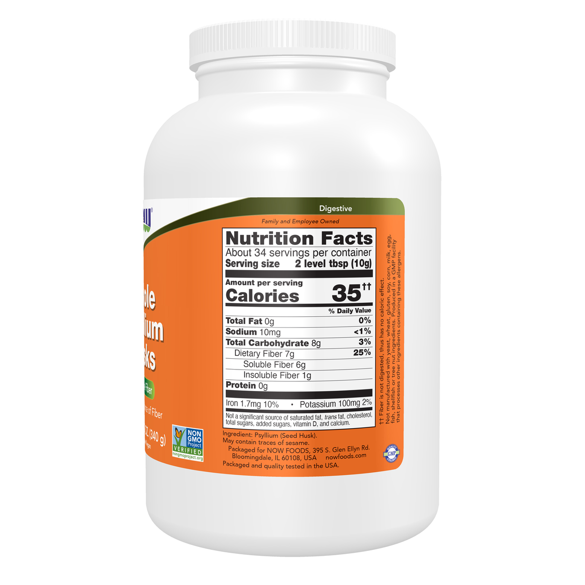 NOW Foods Psyllium Husks, Whole - 12 oz – Right label / Etykieta producenta