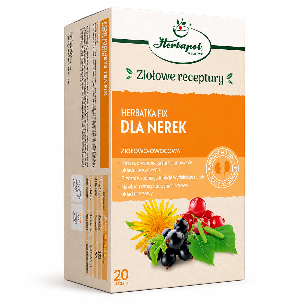 Herbapol Herbal Tea for Kidneys Dla Nerek Fix 20 tea bags with dandelion nettle birch cranberry black currant goldenrod lingonberry leaf and corn silk