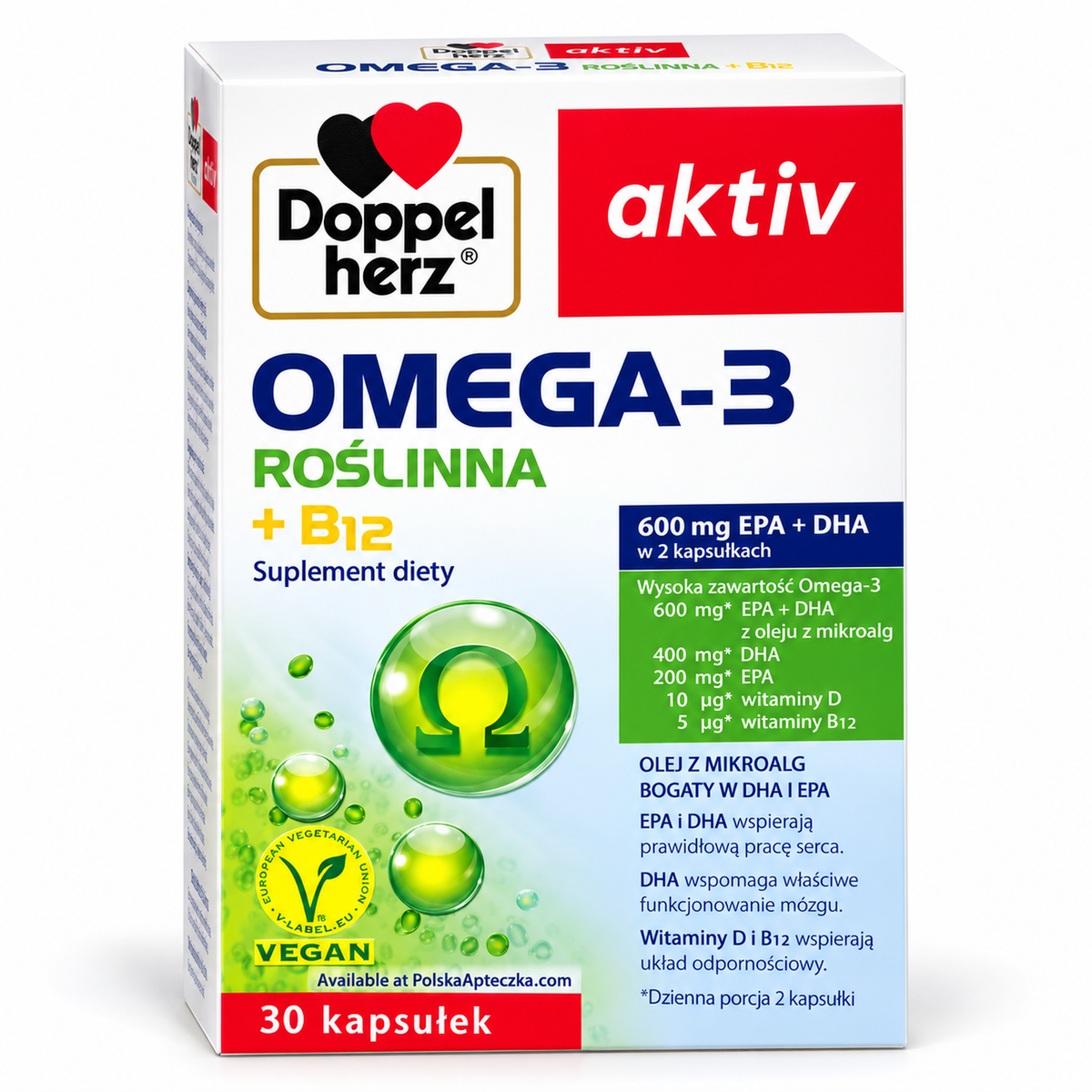 Doppelherz aktiv Vegan Omega-3 with Vitamin D and B12 – 30 Capsules