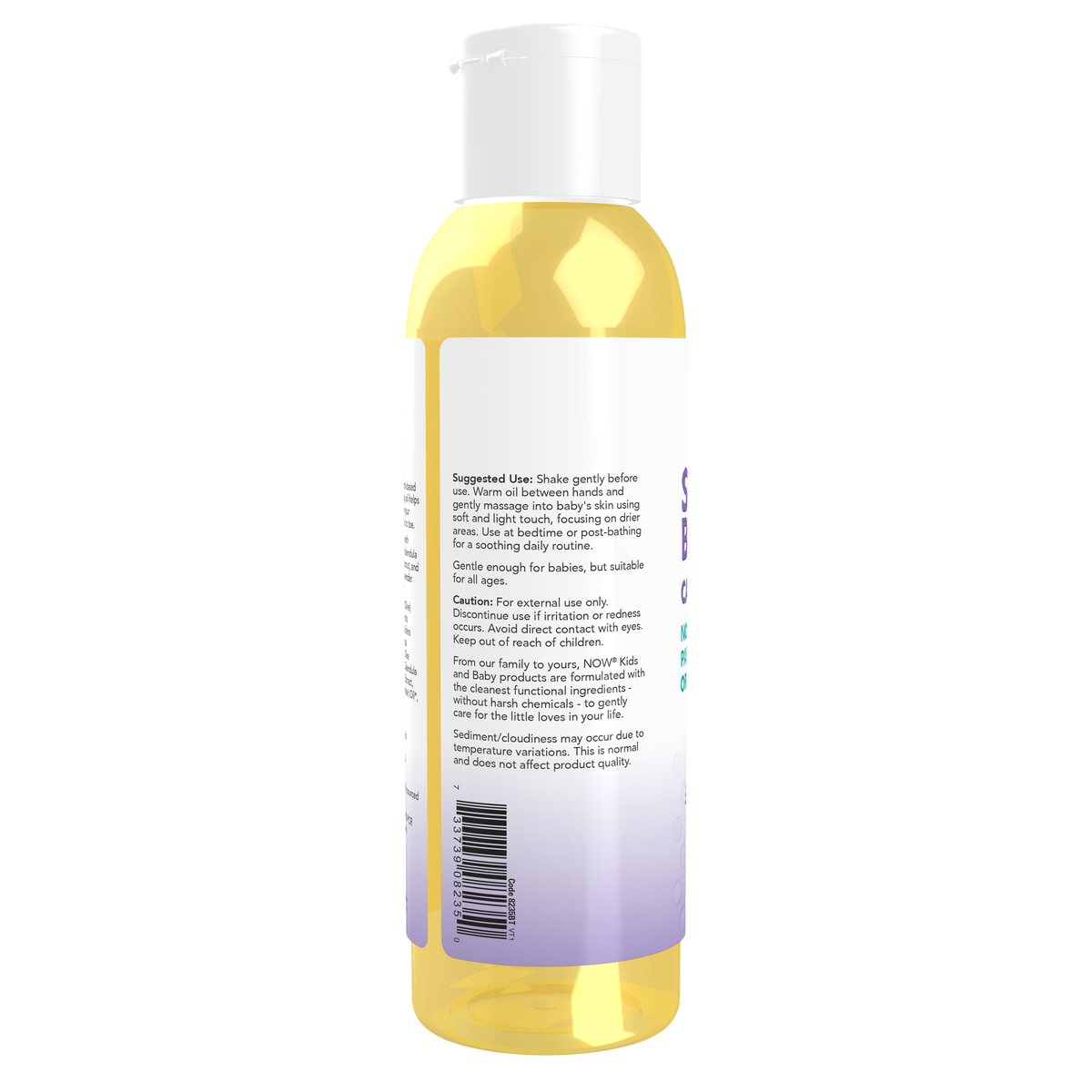 NOW Foods Soothing Baby Oil, Calming Lavender - 4 fl. oz. – Left label / Etykieta producenta
