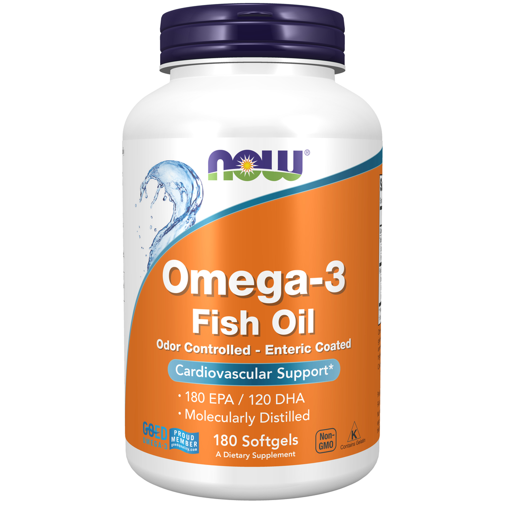 NOW Foods Omega-3, Molecularly Distilled & Enteric Coated - 180 Softgels / Omega-3, destylowany molekularnie & Enteric Coated - 180 kapsułek miękkich