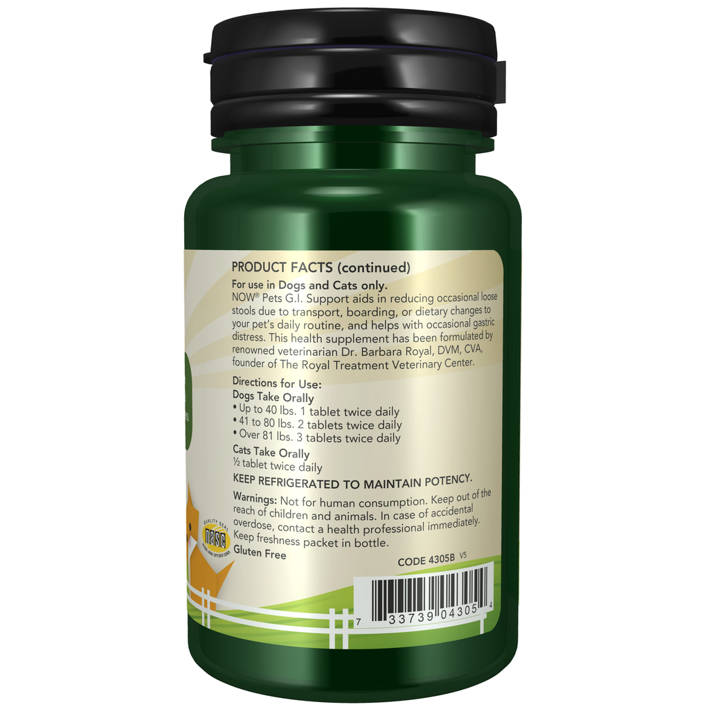 NOW Foods NOW Pets G.I. Support - 90 Chewable Tablets – Label details / Etykieta producenta