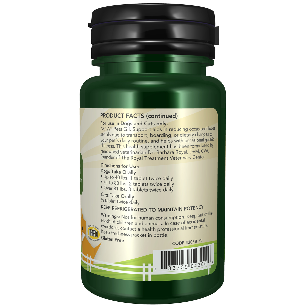 NOW Foods NOW Pets G.I. Support - 90 Chewable Tablets – Label details / Etykieta producenta
