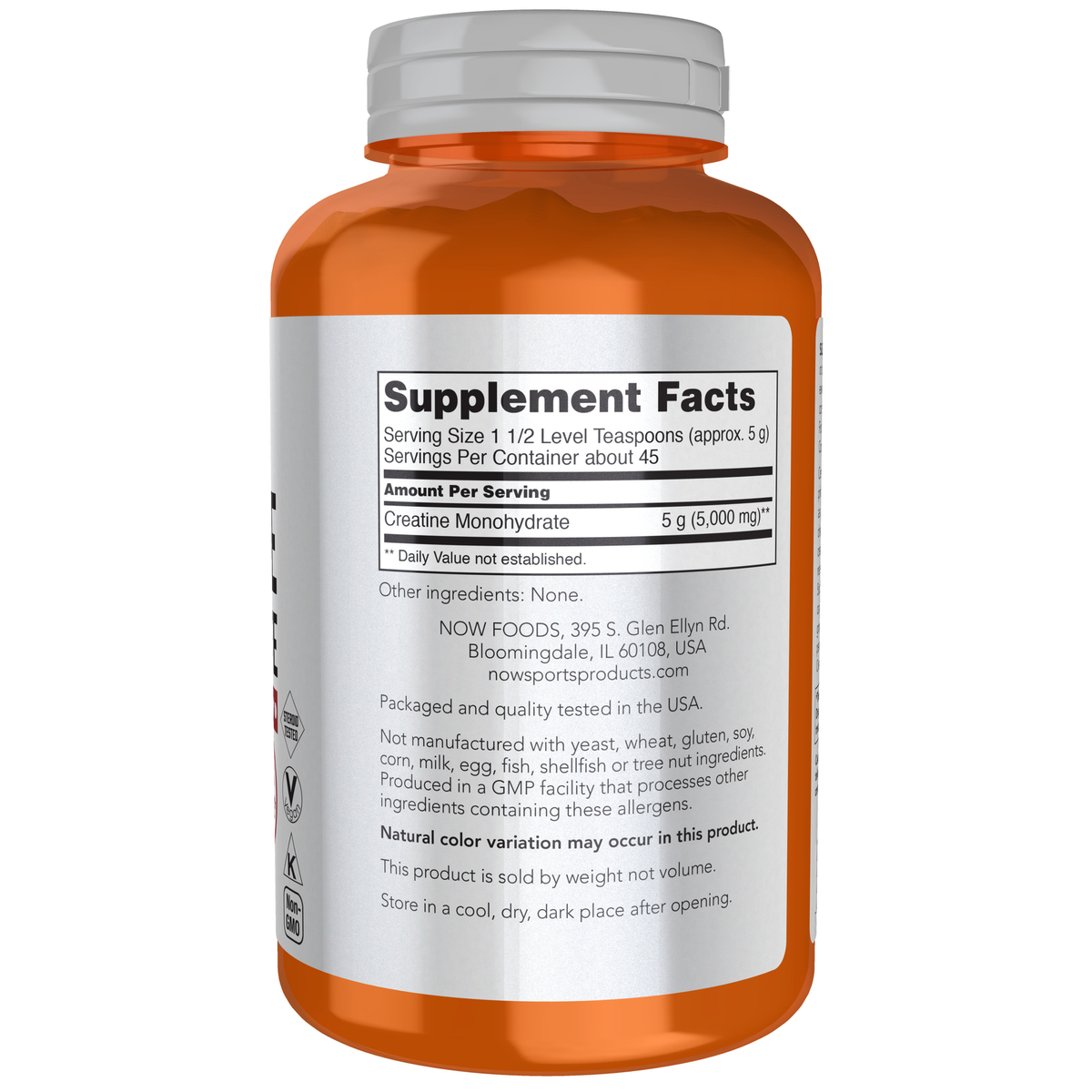 NOW Foods Creatine Monohydrate Powder - 8 oz. – Label details / Etykieta producenta