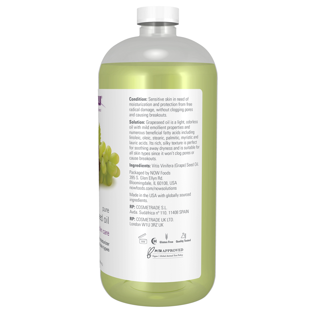 NOW Foods Pure Grapeseed Oil 32 Fl Oz – Right label / Etykieta producenta