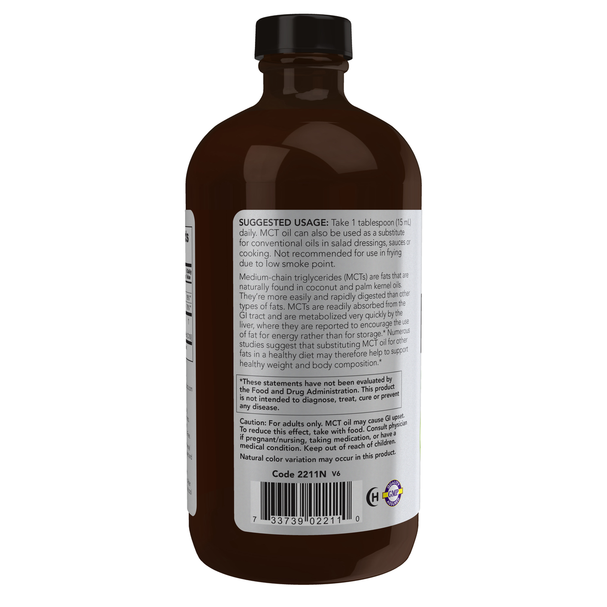 NOW Foods MCT Oil Liquid in Glass Bottle - 16 fl. oz. – Label details / Etykieta producenta