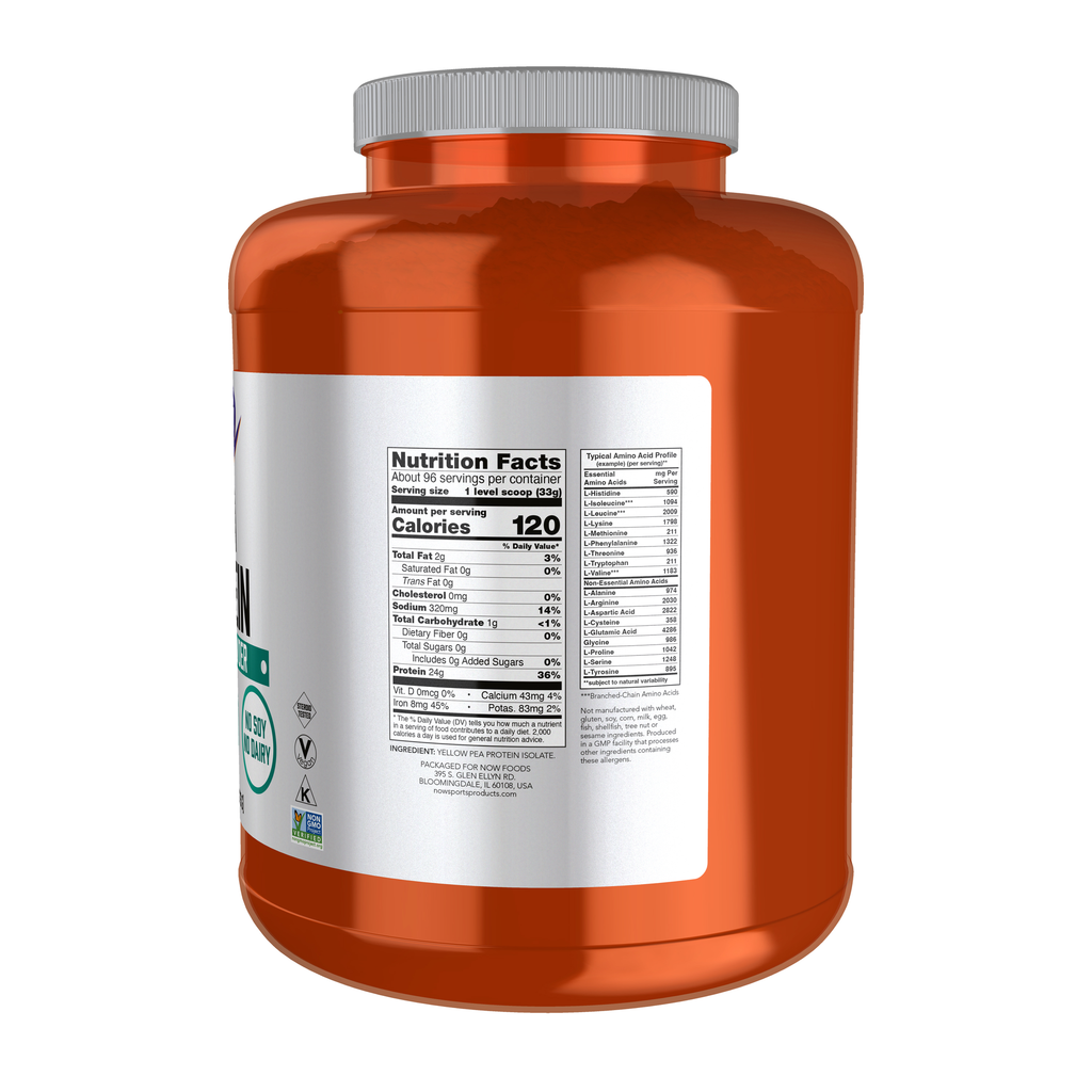 NOW Foods Pea Protein, Pure Unflavored Powder - 7 lbs. – Right label / Etykieta producenta