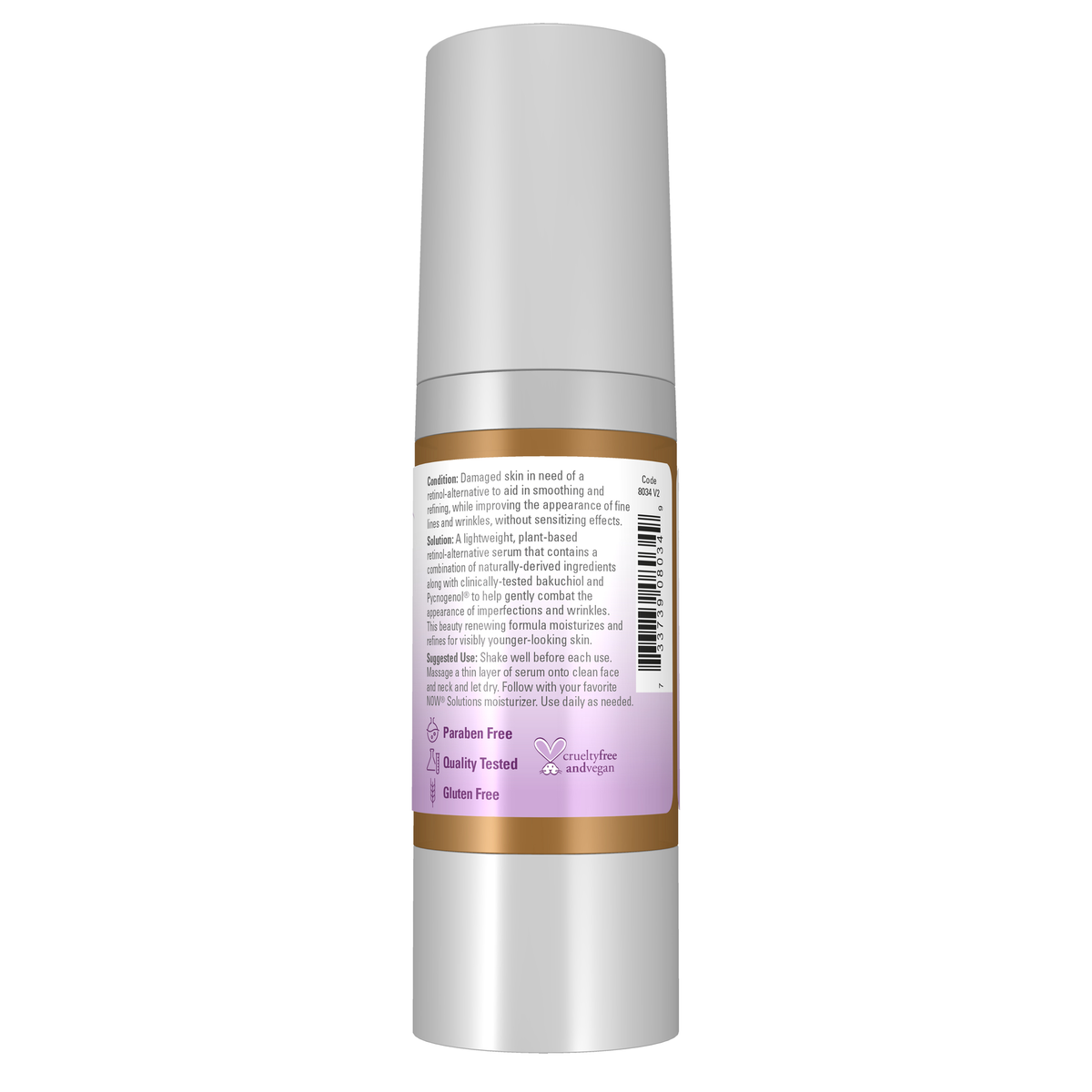 NOW Foods Bakuchiol Skin Renewal Serum - 1 fl. oz. – Right label / Etykieta producenta