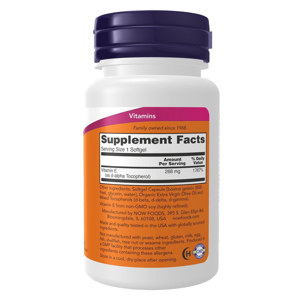NOW Foods Vitamin E-400 With Mixed Tocopherols - 50 Softgels – Right label / Etykieta producenta
