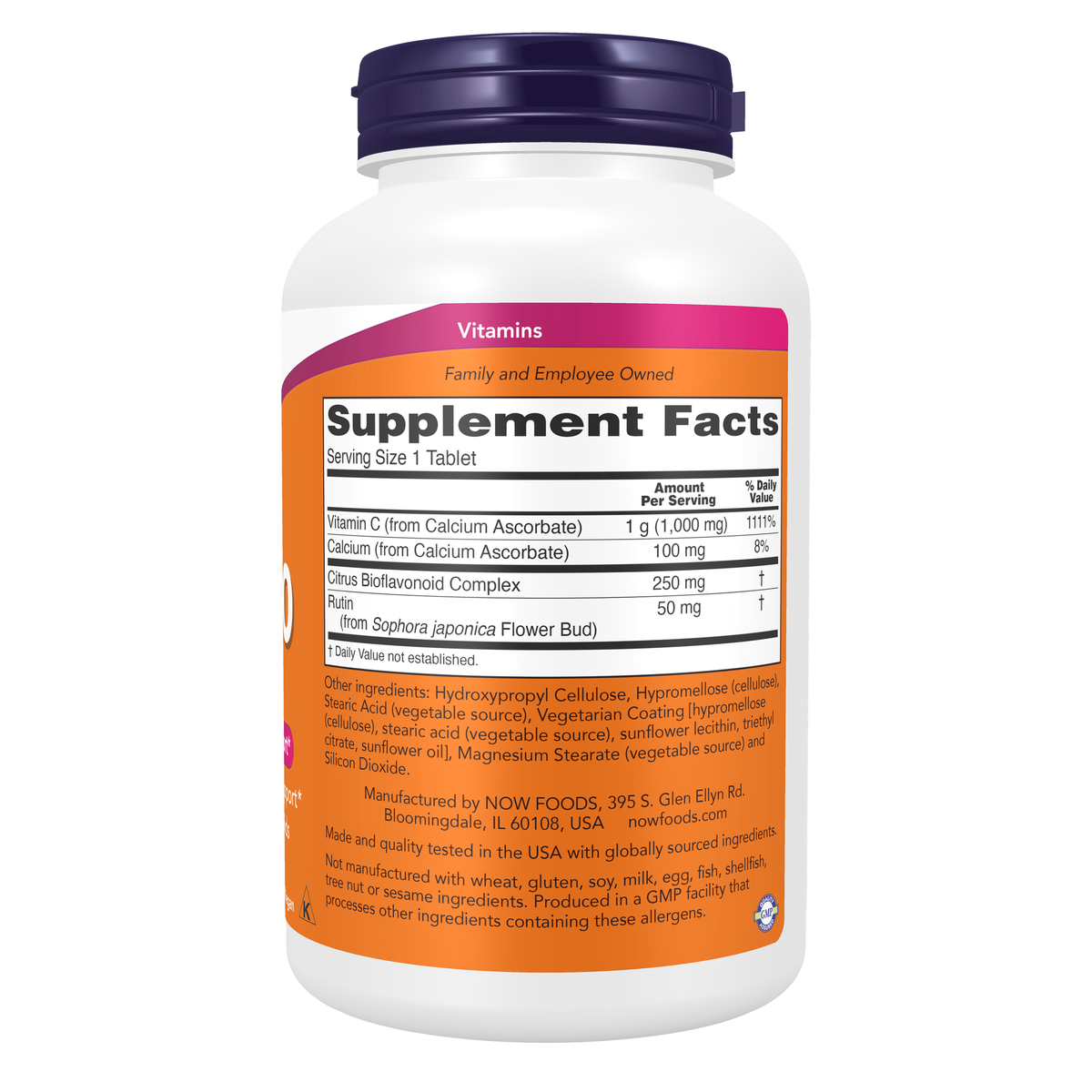 NOW Foods Vitamin C-1000 Complex - 180 Tablets – Right label / Etykieta producenta
