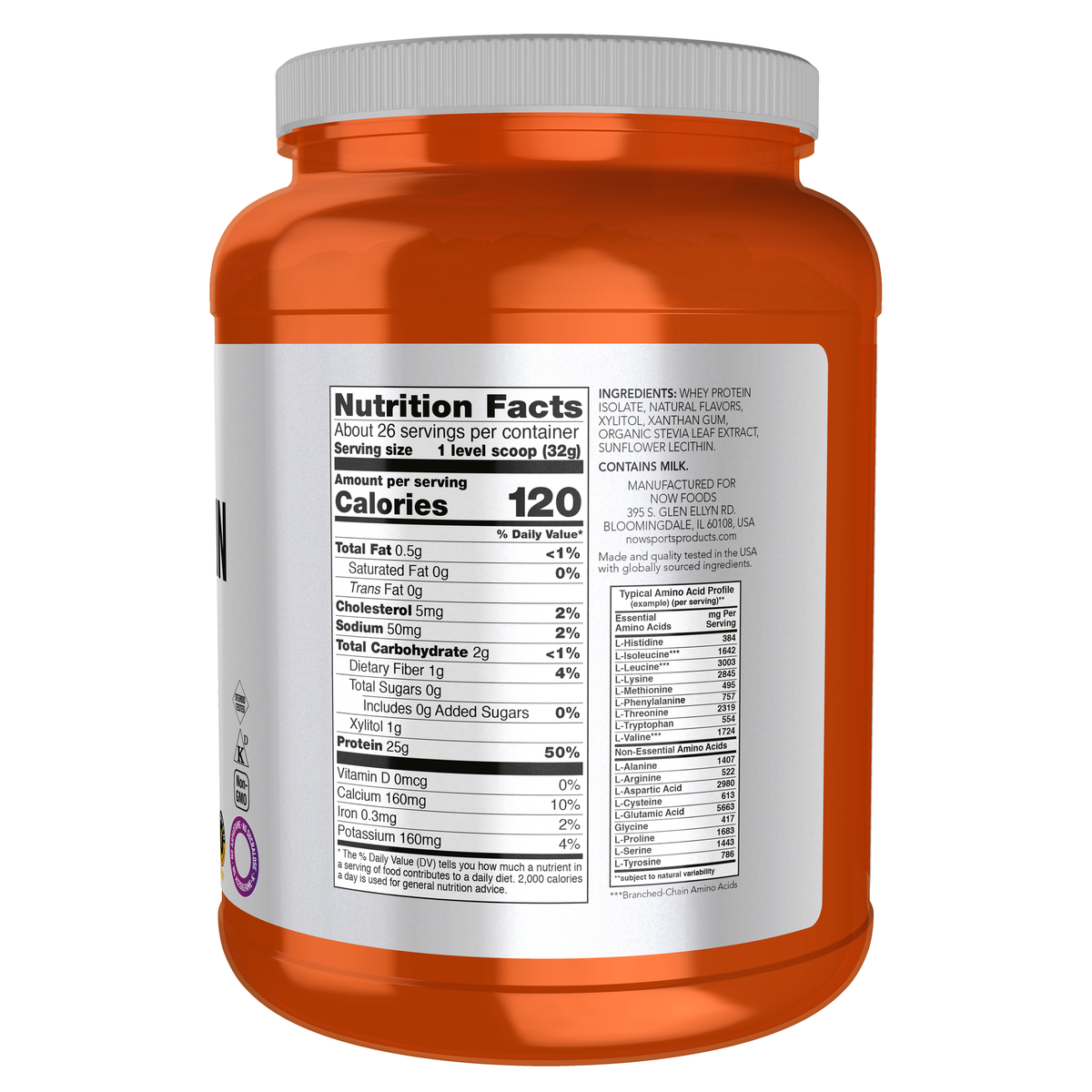 NOW Foods Whey Protein Isolate, Creamy Vanilla Powder - 1.8 lbs. – Right label / Etykieta producenta