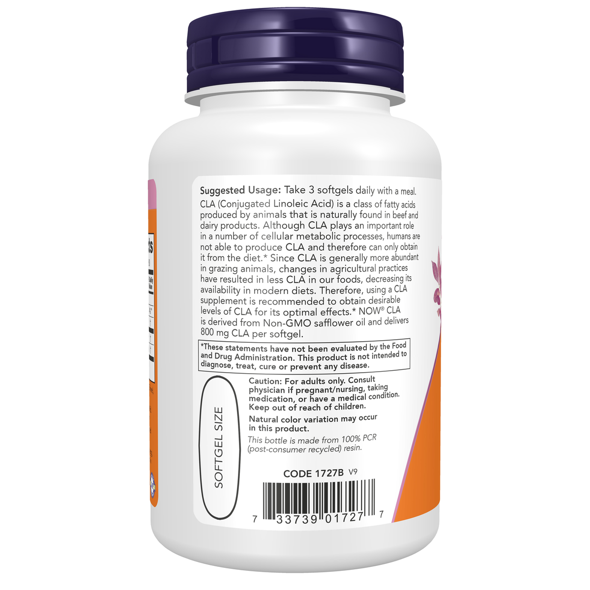 NOW Foods CLA (Conjugated Linoleic Acid) 800 mg - 90 Softgels – Left label / Etykieta producenta