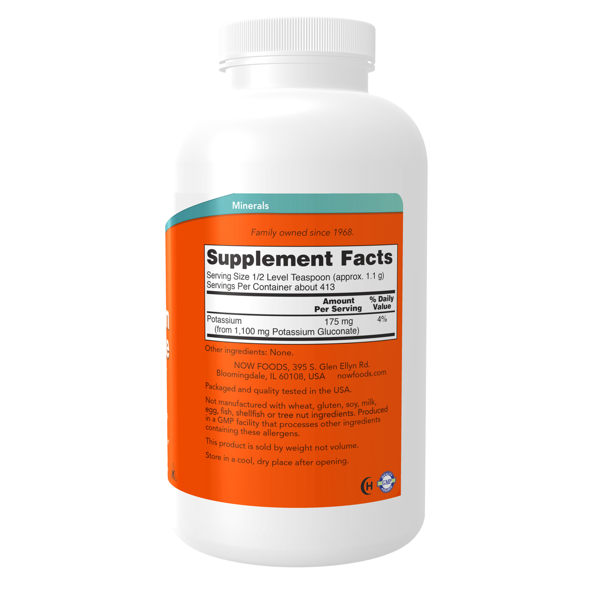 NOW Foods Potassium Gluconate Powder - 1 lb. – Label details / Etykieta producenta