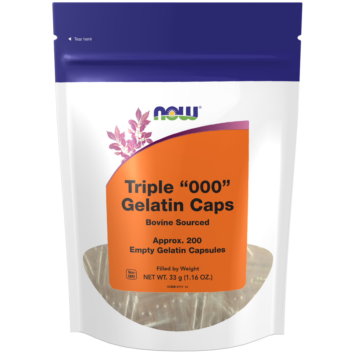 NOW Foods Empty Capsules, Gelatin, Triple 000" - 200 gel caps" / puste kapsułki, żelatyna, Triple 000" - 200 kapsułek żelatynowych"