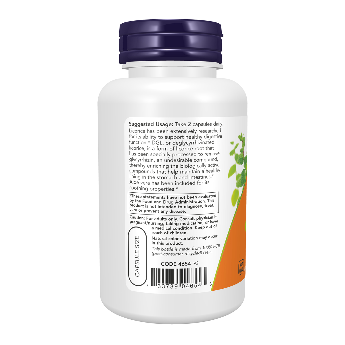 NOW Foods DGL with Aloe Vera - 100 Veg Capsules – Left label / Etykieta producenta