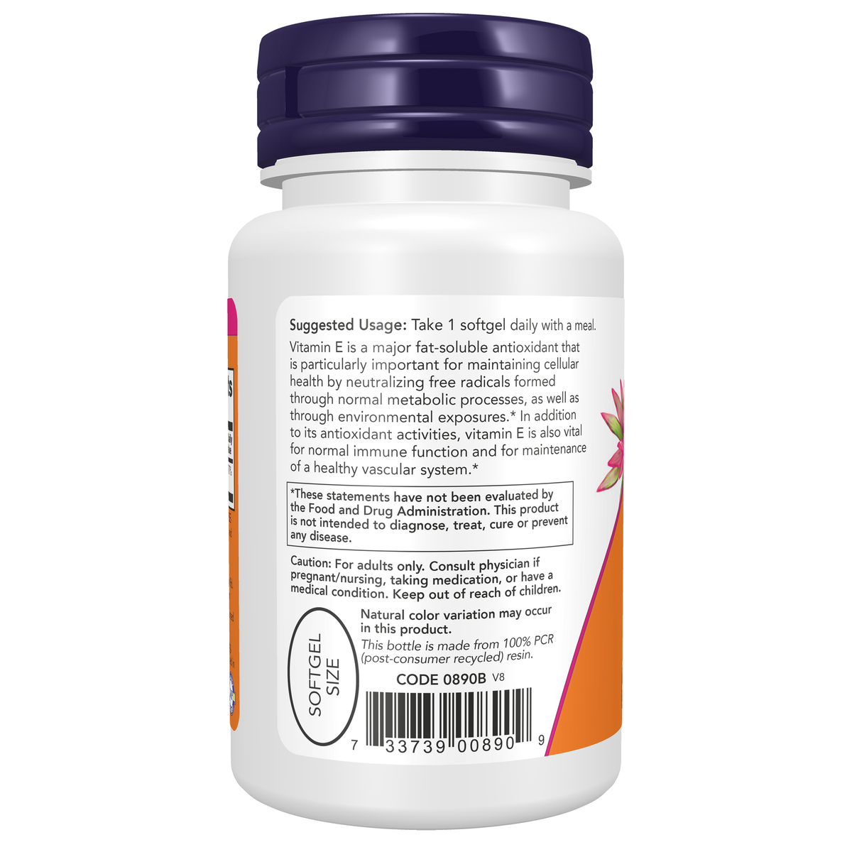 NOW Foods Vitamin E-400 With Mixed Tocopherols - 50 Softgels – Left label / Etykieta producenta