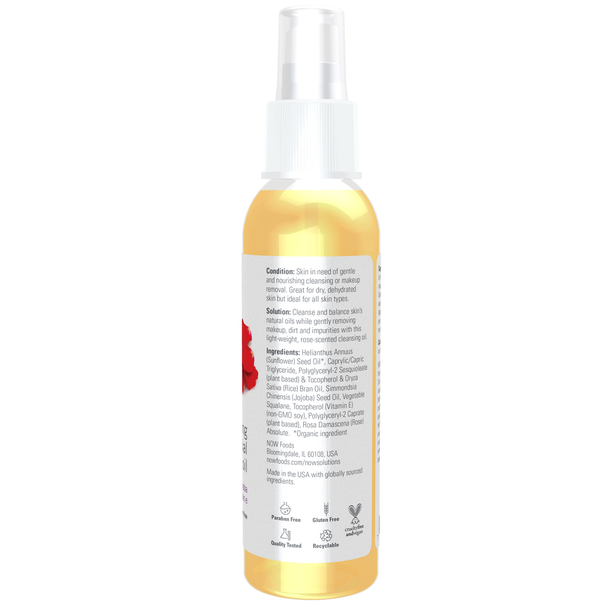 NOW Foods Soothing Rose Facial Cleansing Oil - 4 fl. oz. – Label details / Etykieta producenta