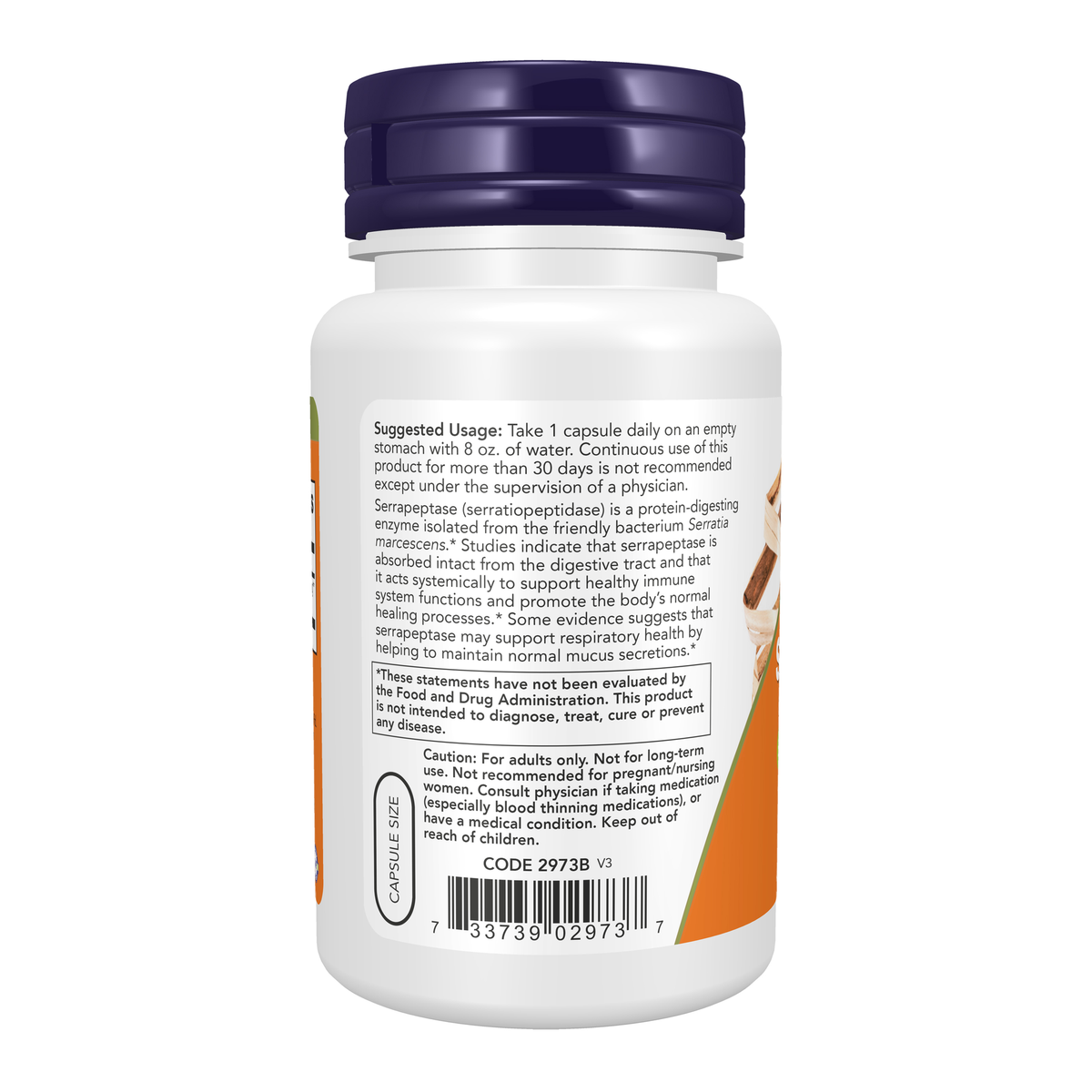 NOW Foods Serrapeptase - 60 Veg Capsules – Left label / Etykieta producenta