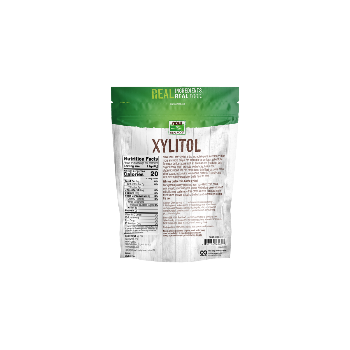 NOW Foods Xylitol - 2.5 lbs. – Back label / Etykieta producenta