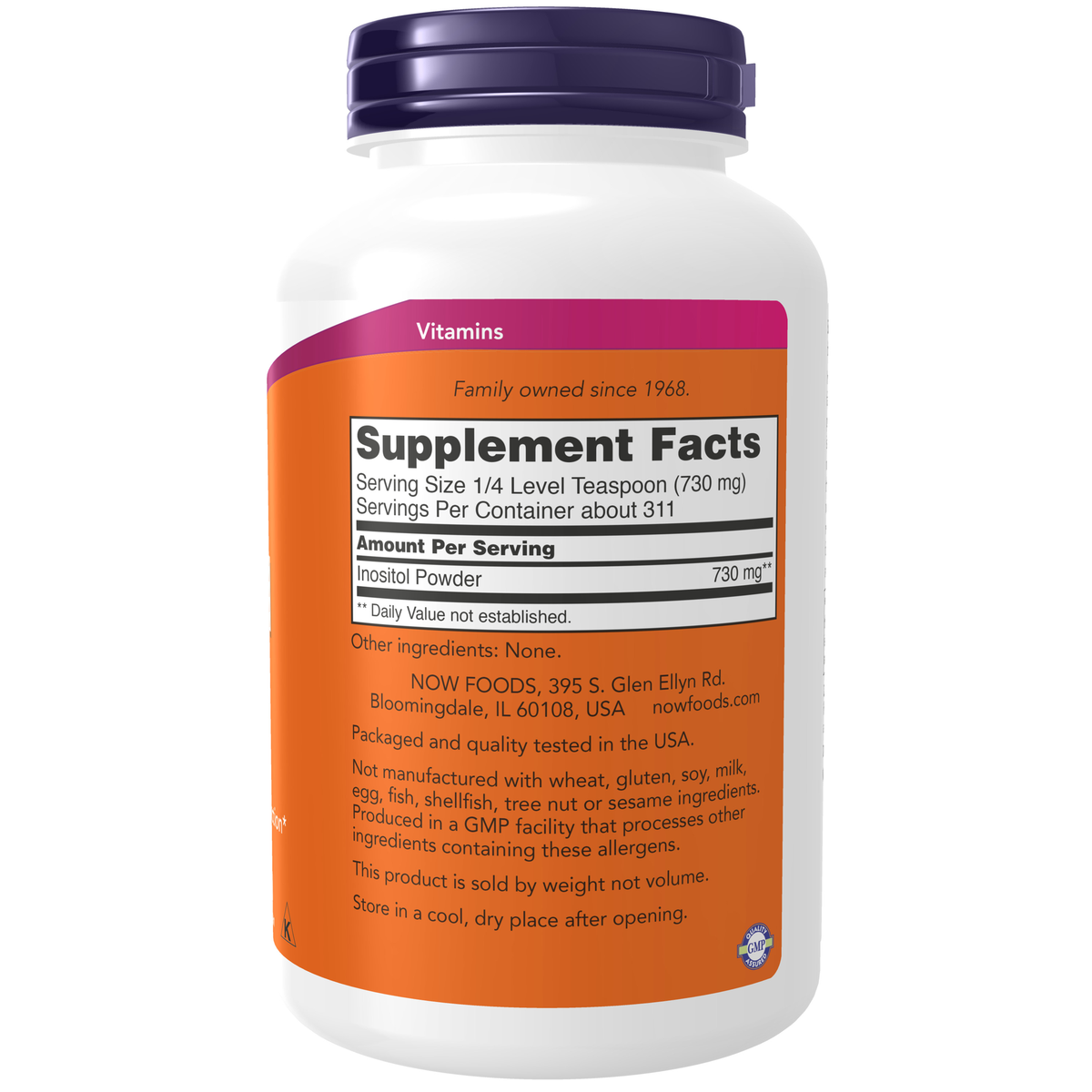 NOW Foods Inositol Powder Vegetarian - 8 oz. – Label details / Etykieta producenta