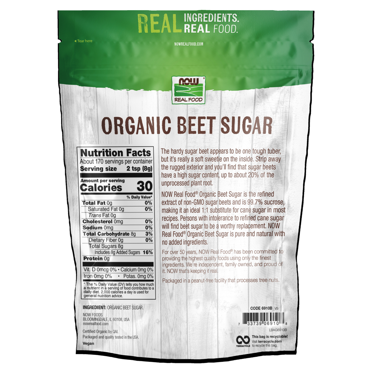 NOW Foods Beet Sugar, Organic - 3 lbs. – Label details / Etykieta producenta