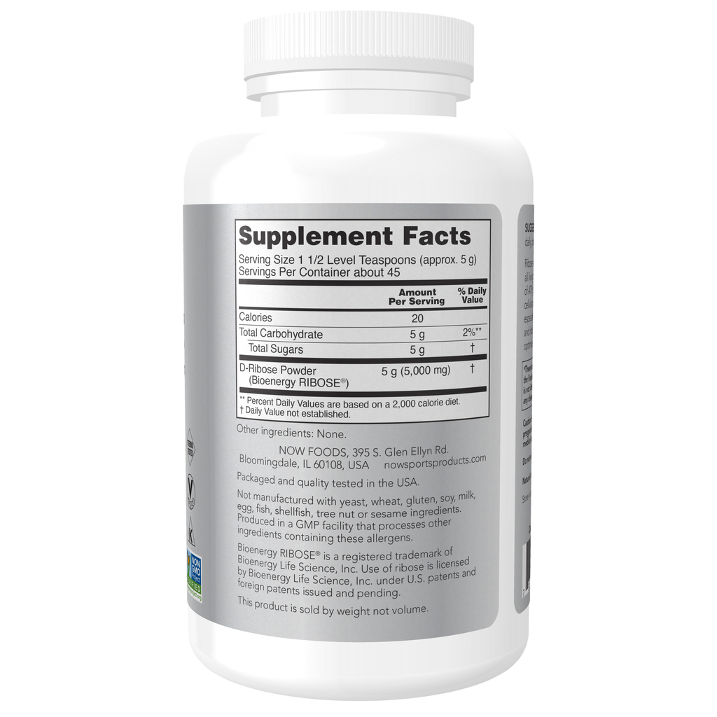 NOW Foods D-Ribose Powder - 8 oz. – Label details / Etykieta producenta