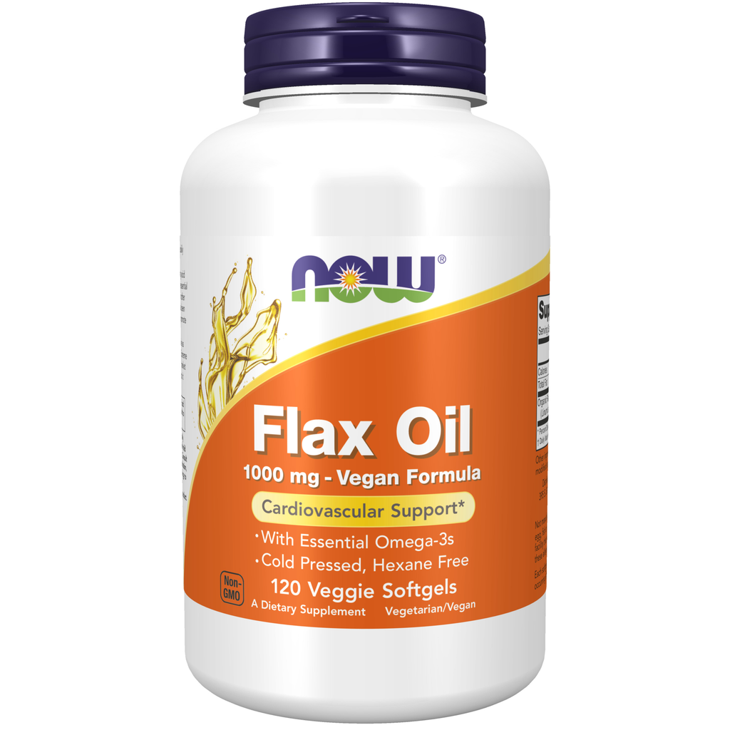 NOW Foods Flax Oil 1000 mg Vegan Formula - 120 Veggie Softgels / Flax olejek 1000 mg Vegan Formula - 120 miękkich kapsułek roślinnych
