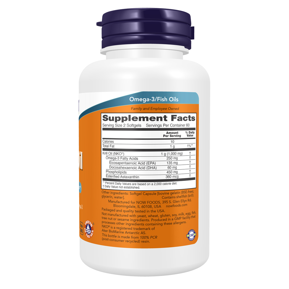 NOW Foods Krill Oil 500 mg - 120 Softgels – Right label / Etykieta producenta