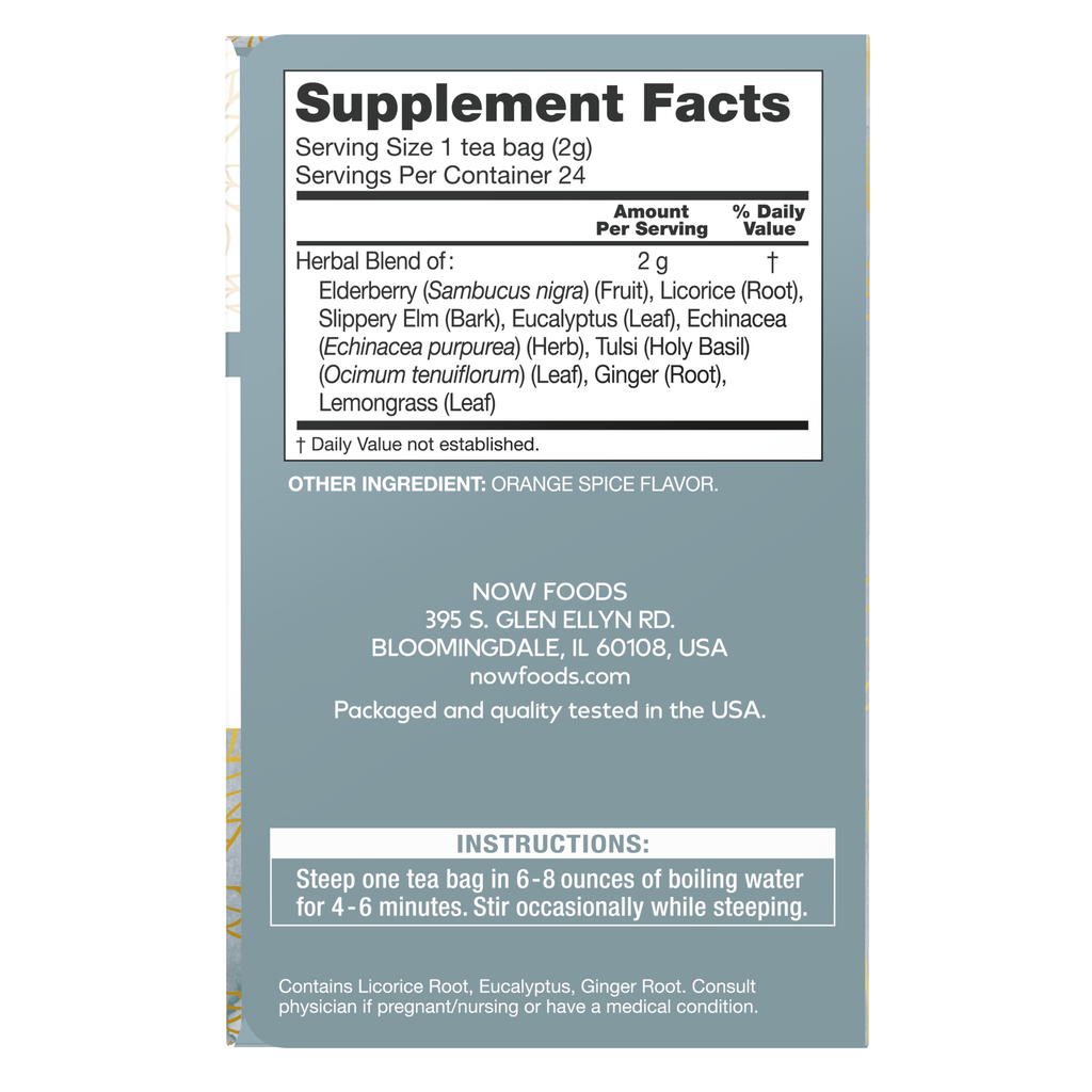 NOW Foods TLC™ Throat & Lung Care Tea - 24 Tea Bags – Label details / Etykieta producenta