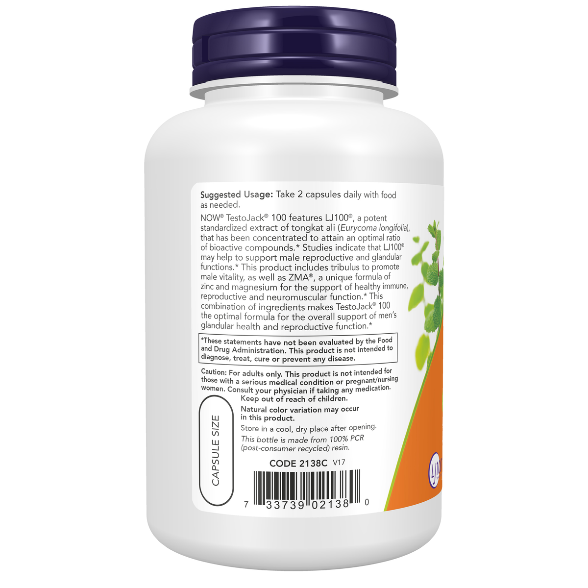 NOW Foods TestoJack 100™ - 120 Veg Capsules – Left label / Etykieta producenta
