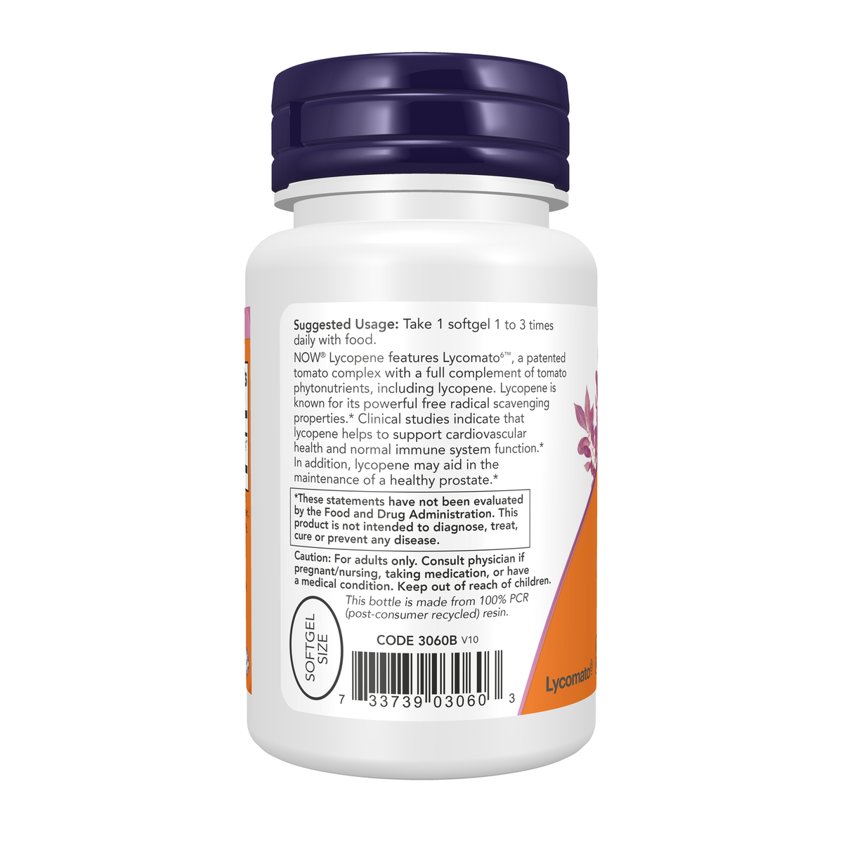 NOW Foods Lycopene 10 mg - 60 Softgels – Left label / Etykieta producenta