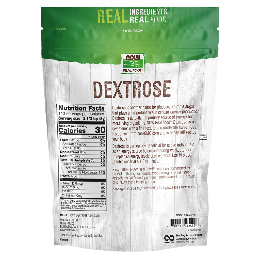 NOW Foods Dextrose - 32 oz. – Back label / Etykieta producenta