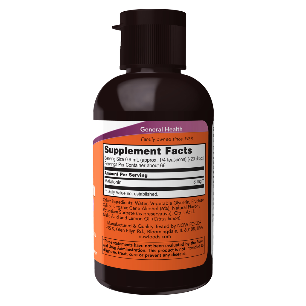 NOW Foods Liquid Melatonin - 2 fl. oz. – Label details / Etykieta producenta