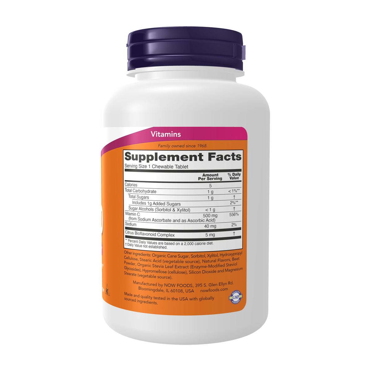 NOW Foods Vitamin C-500 Cherry Chewable - 100 Tablets – Right label / Etykieta producenta