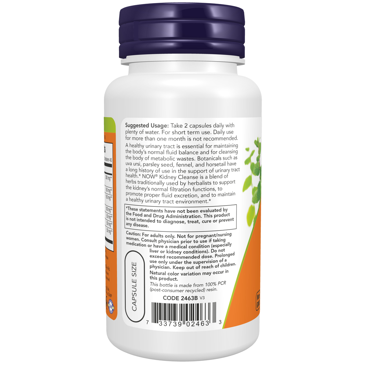 NOW Foods Kidney Cleanse - 90 Veg Capsules – Left label / Etykieta producenta
