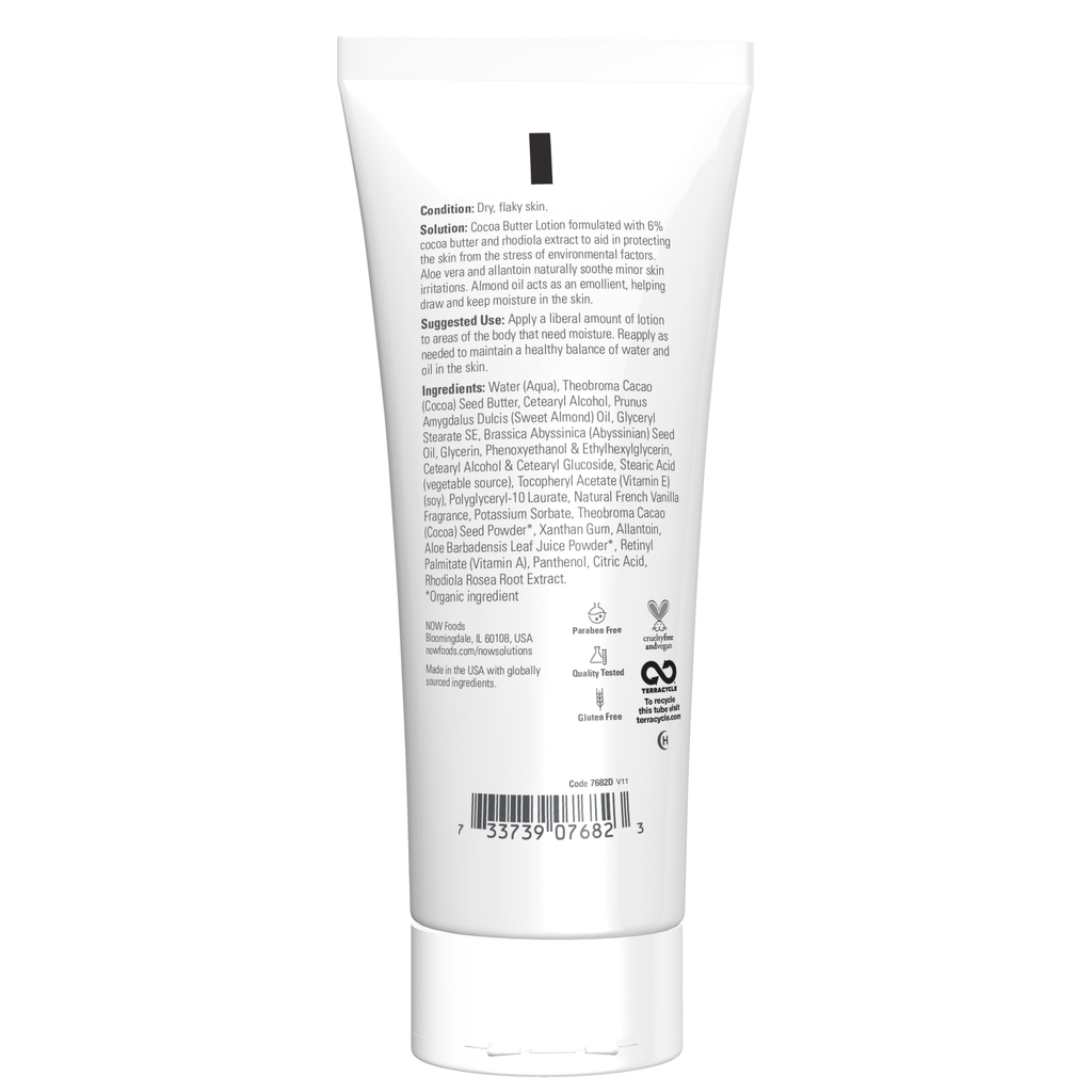 NOW Foods Cocoa Butter Lotion - 8 fl. oz. – Label details / Etykieta producenta