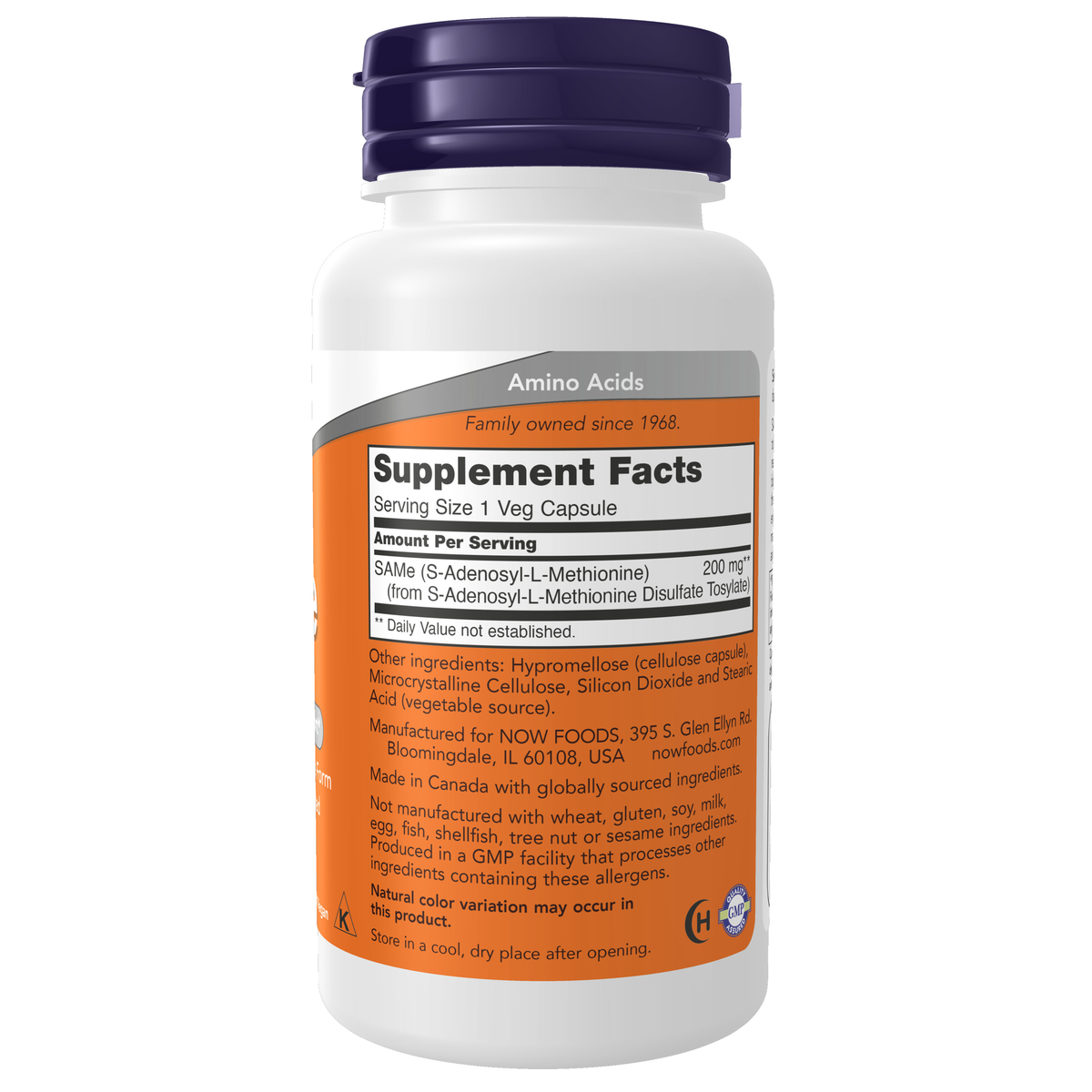 NOW Foods SAMe 200 mg - 60 Veg Capsules – Right label / Etykieta producenta