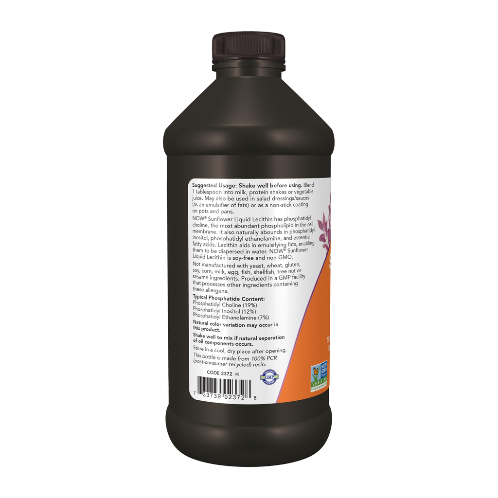 NOW Foods Sunflower Liquid Lecithin - 16 fl. oz. – left label / Etykieta producenta